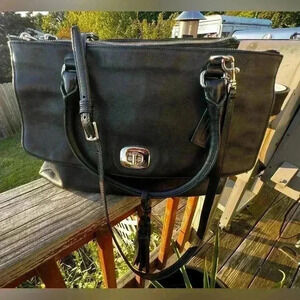 COACH Leather 2WAY Hand-bag  25350 black shoulder crossbody classic w/Tassles